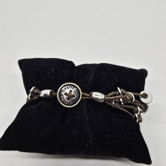 Fossil brown cord layered bracelet with silver tone metal beads - Picture 2 of 2